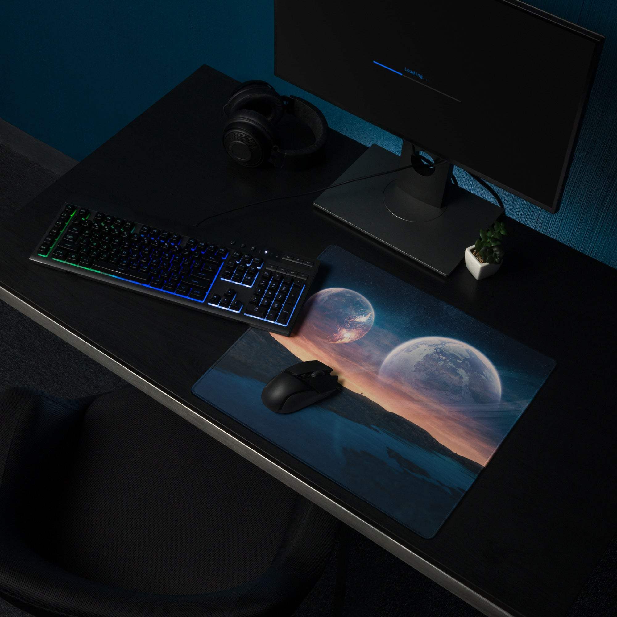 Cosmic Planets gaming mouse pad with vivid planets, large surface, edge stitching