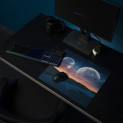 Cosmic Planets gaming mouse pad with vivid planets, large surface, edge stitching