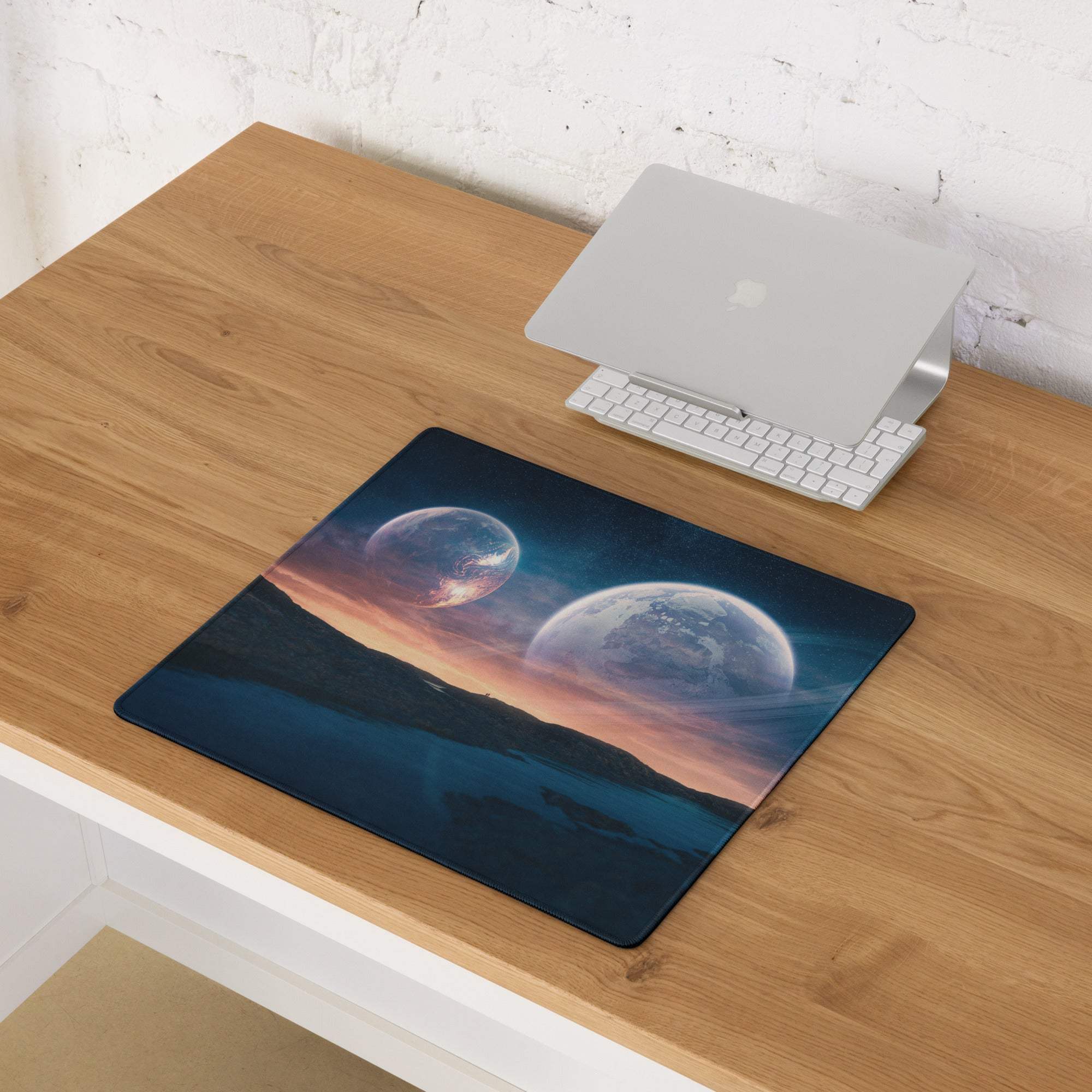 Cosmic planets gaming mouse pad with large stitched surface