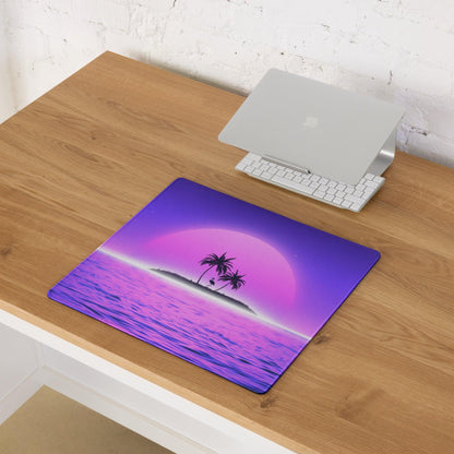 Purple pink gradient retro sunset island gaming mouse pad large non-slip backing