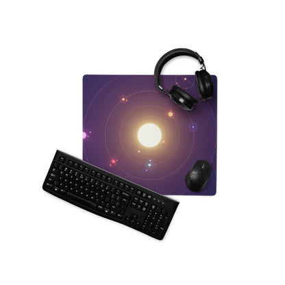 Purple galaxy mousepad with sun planets glow large non-slip stitched gaming pad