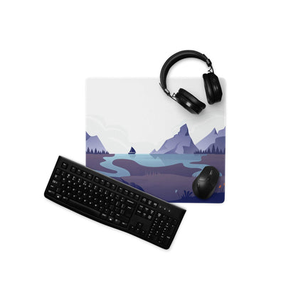 Calm minimalist majestic mountain landscape gaming mouse pad in cool blue dusk tones
