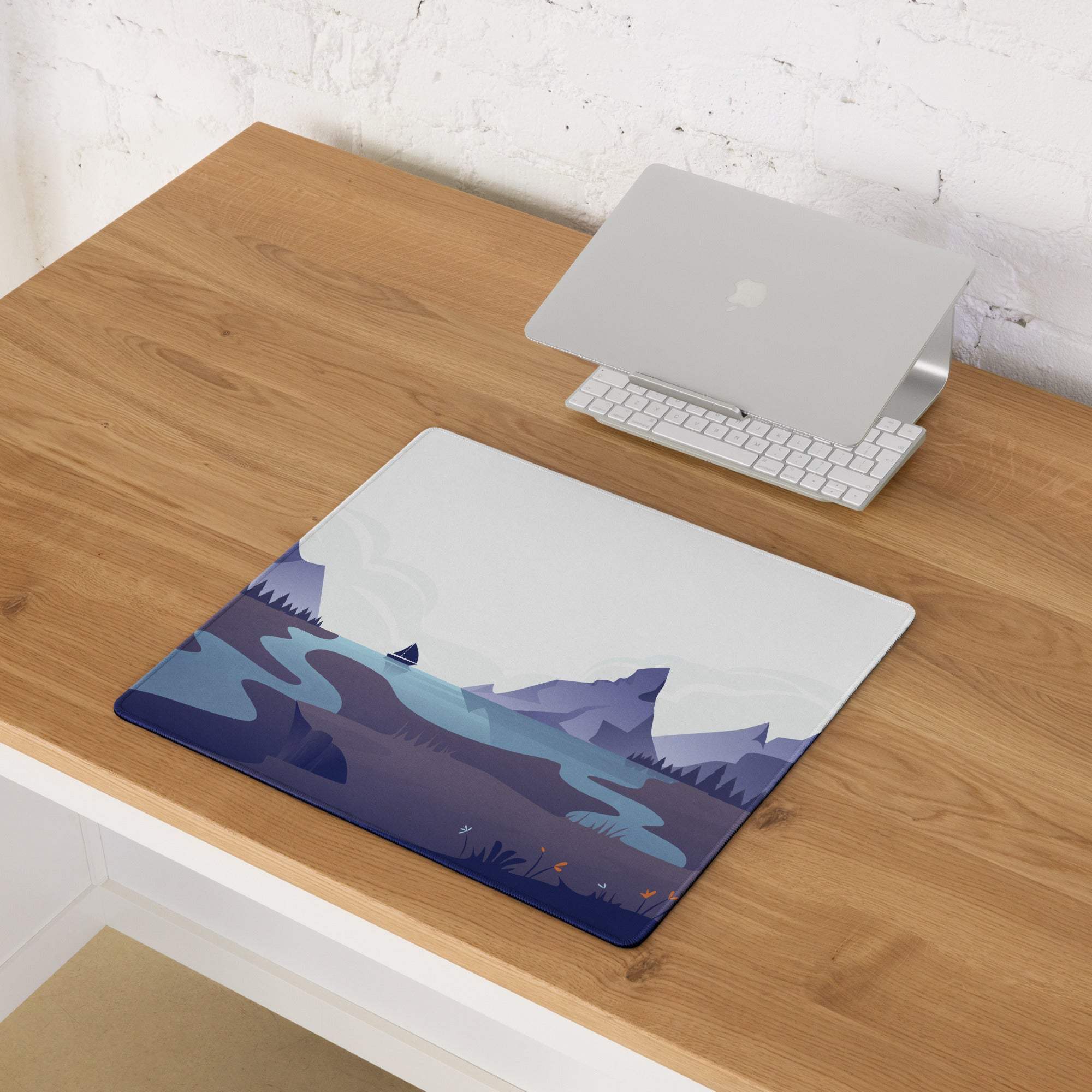 Calm minimalist majestic mountain snowy peaks serene lake blue dusk laptop sleeve