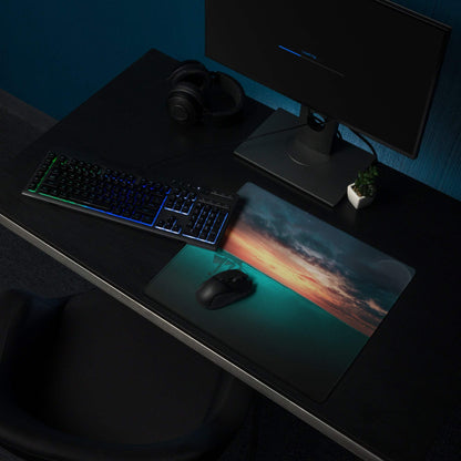 Epic Ocean Sunset large teal edge stitched gaming mouse pad
