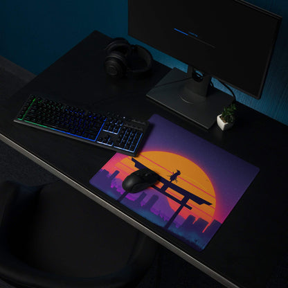 Sunset neon torii gate large gaming mouse pad with non-slip backing
