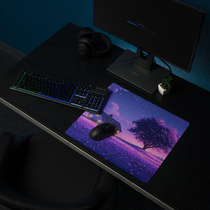 Dreamy purple lavender field night scene gaming mouse pad large size
