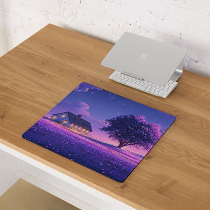 Dreamy purple lavender field night scene gaming mouse pad with non-slip backing