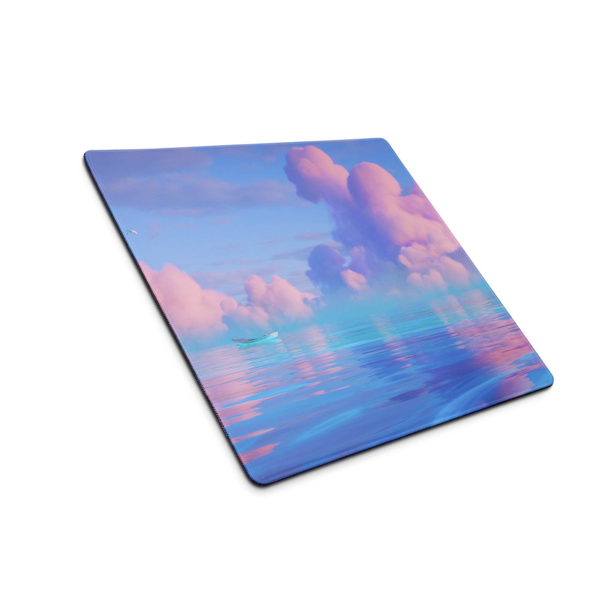 Dreamy pastel ocean sky gaming mousepad with serene clouds, non-slip base