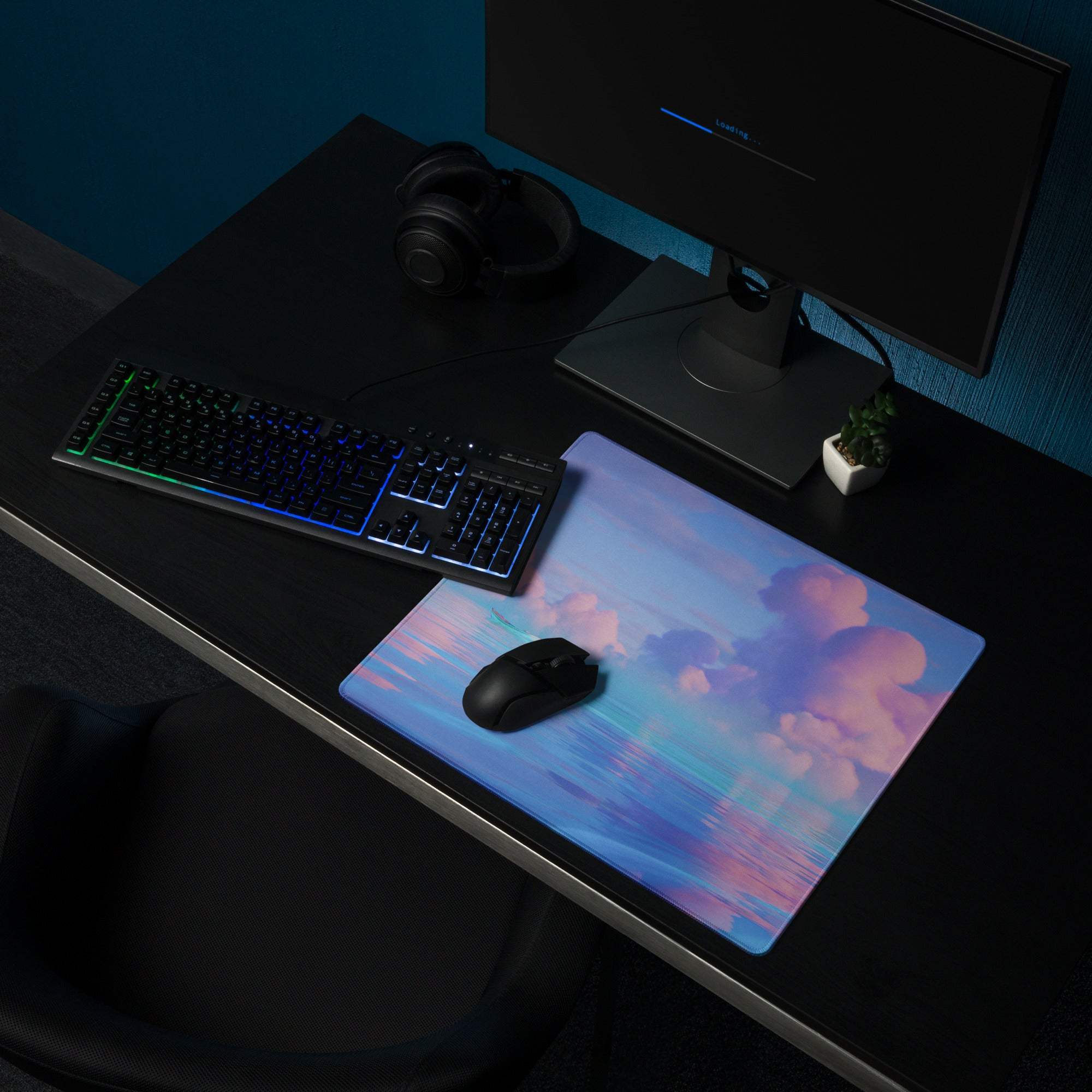 Dreamy pastel ocean sky gaming mouse pad with non-slip base