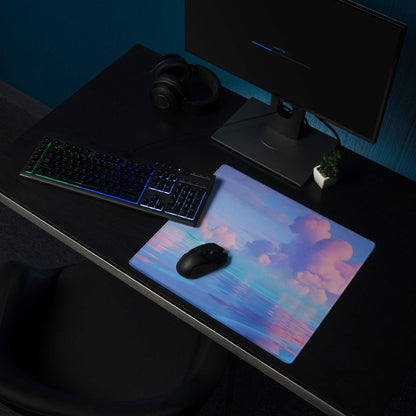 Dreamy pastel ocean sky gaming mouse pad with non-slip base