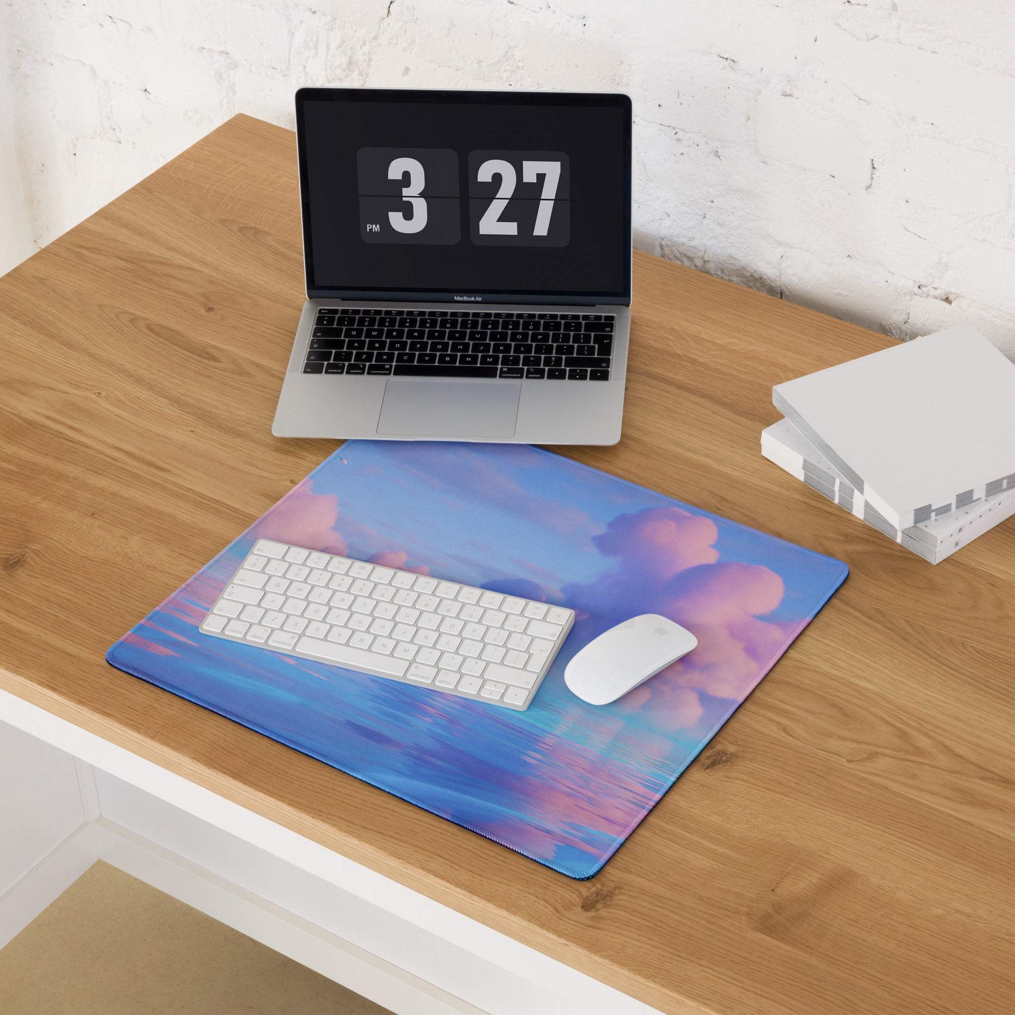 Dreamy pastel ocean sky gaming mouse pad with non-slip base