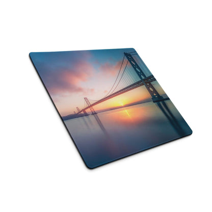 Epic Sunset Bridge square gaming mouse pad with Golden Gate at sunset