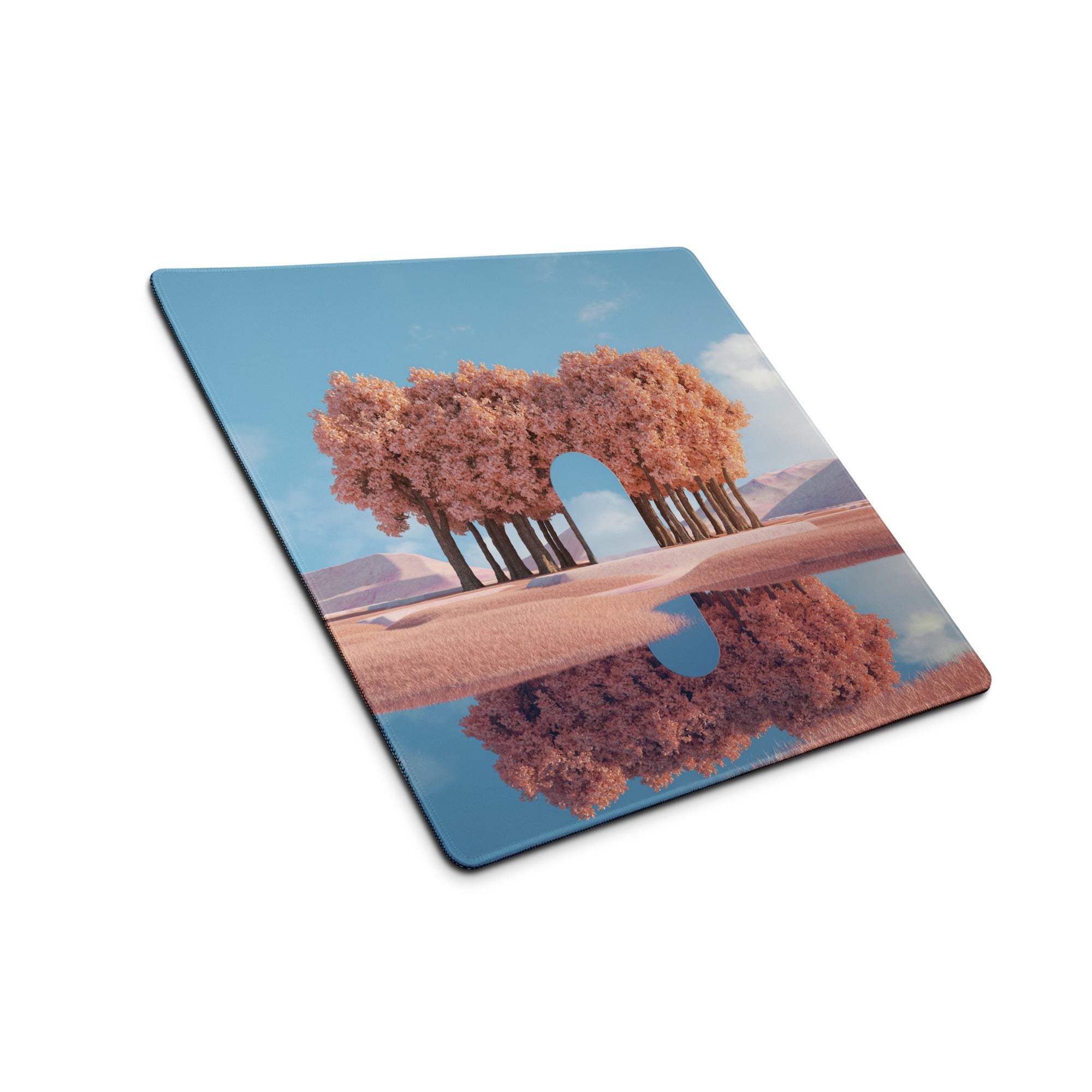 Dreamy pink tree landscape square gaming mouse pad with non-slip base