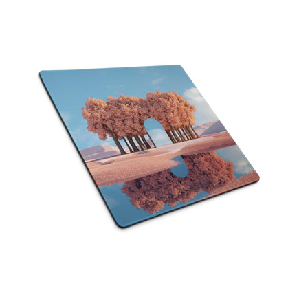Dreamy pink tree landscape square gaming mouse pad with non-slip base