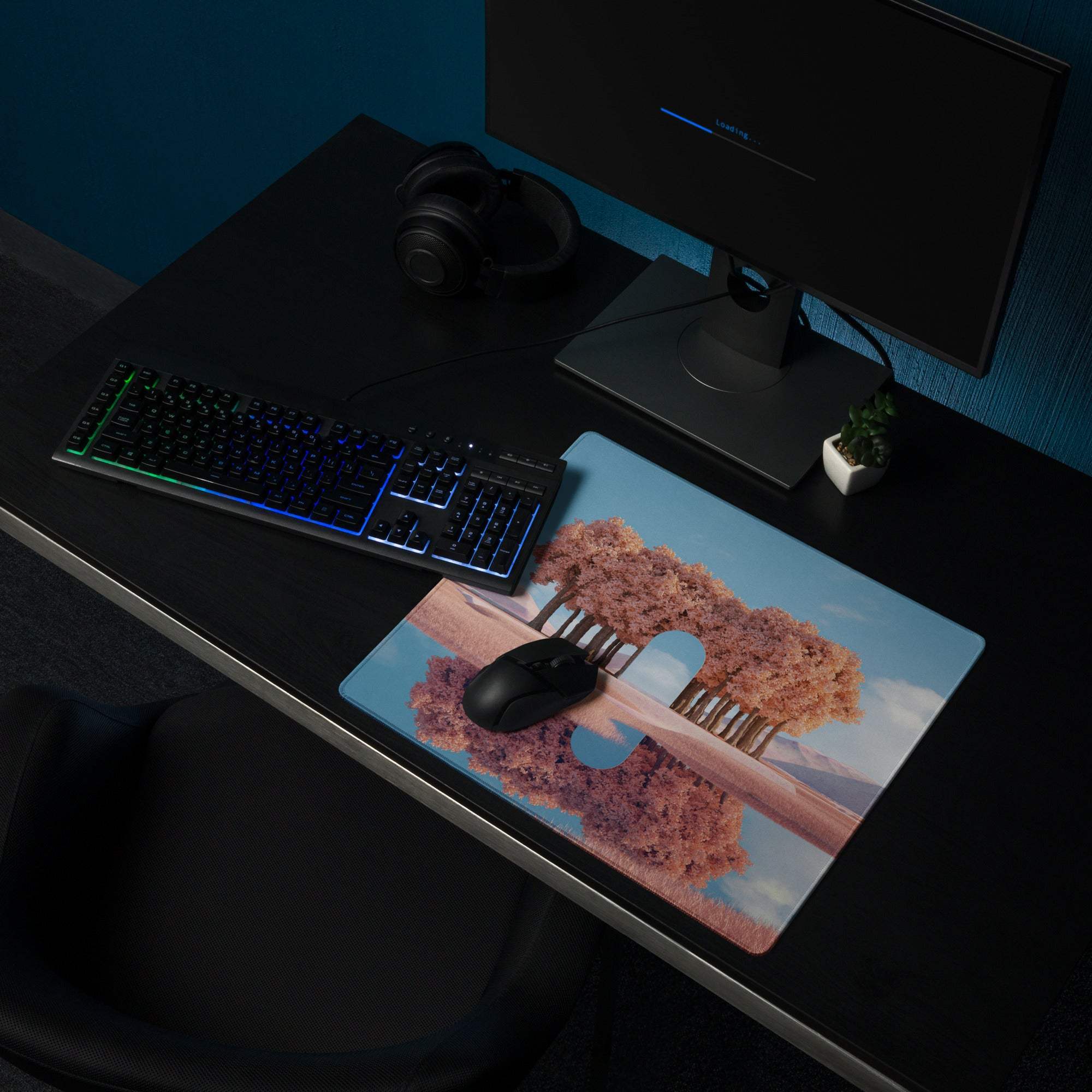Dreamy pink tree landscape gaming mouse pad with non-slip base