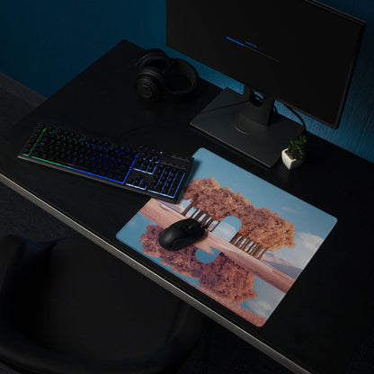 Dreamy pink tree landscape gaming mouse pad with non-slip base