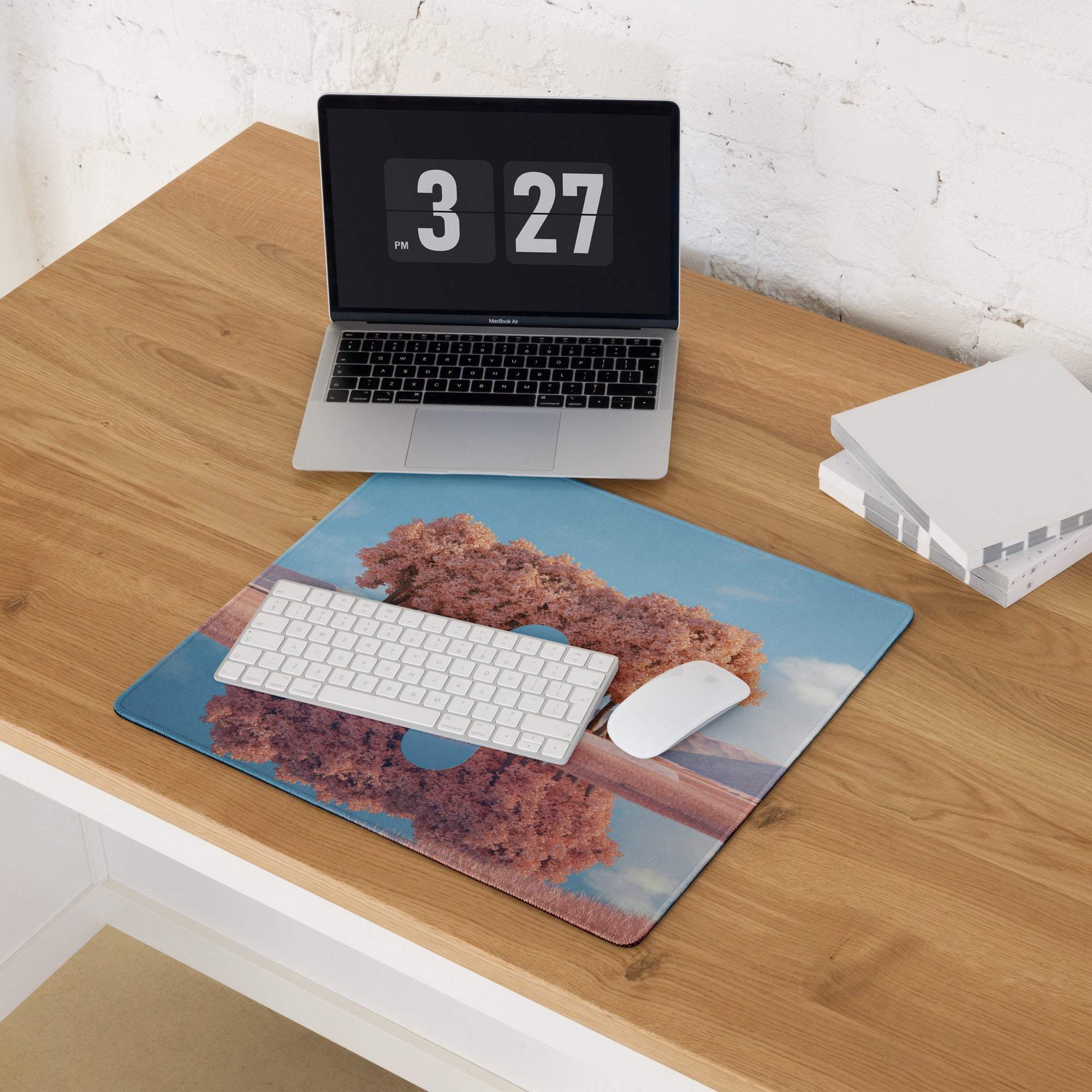 Dreamy pink tree landscape gaming mouse pad with non-slip base