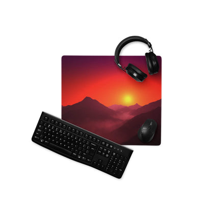Vibrant sunset mountain vista gaming mouse pad with large surface and non-slip base
