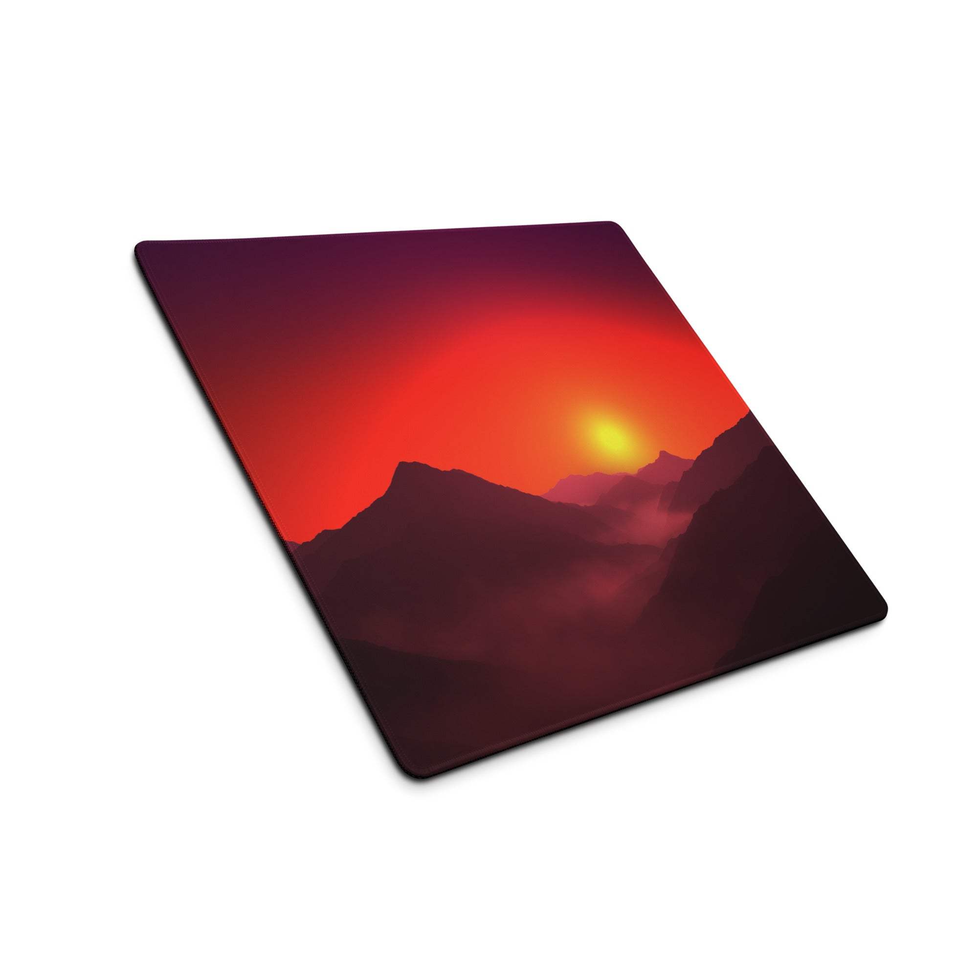 Vibrant sunset mountain vista square gaming mouse pad with non-slip base