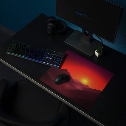 Vibrant sunset mountain vista gaming mouse pad with large non-slip surface