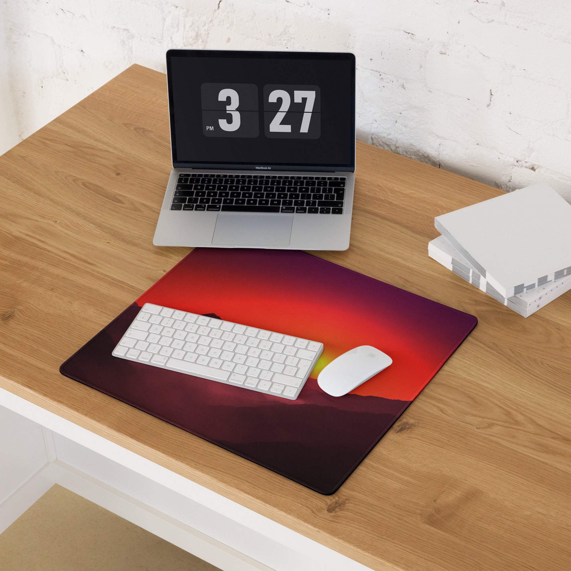 Vibrant sunset mountain vista gaming mouse pad with large non-slip surface