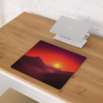 Vibrant sunset mountain vista gaming mouse pad with large non-slip surface