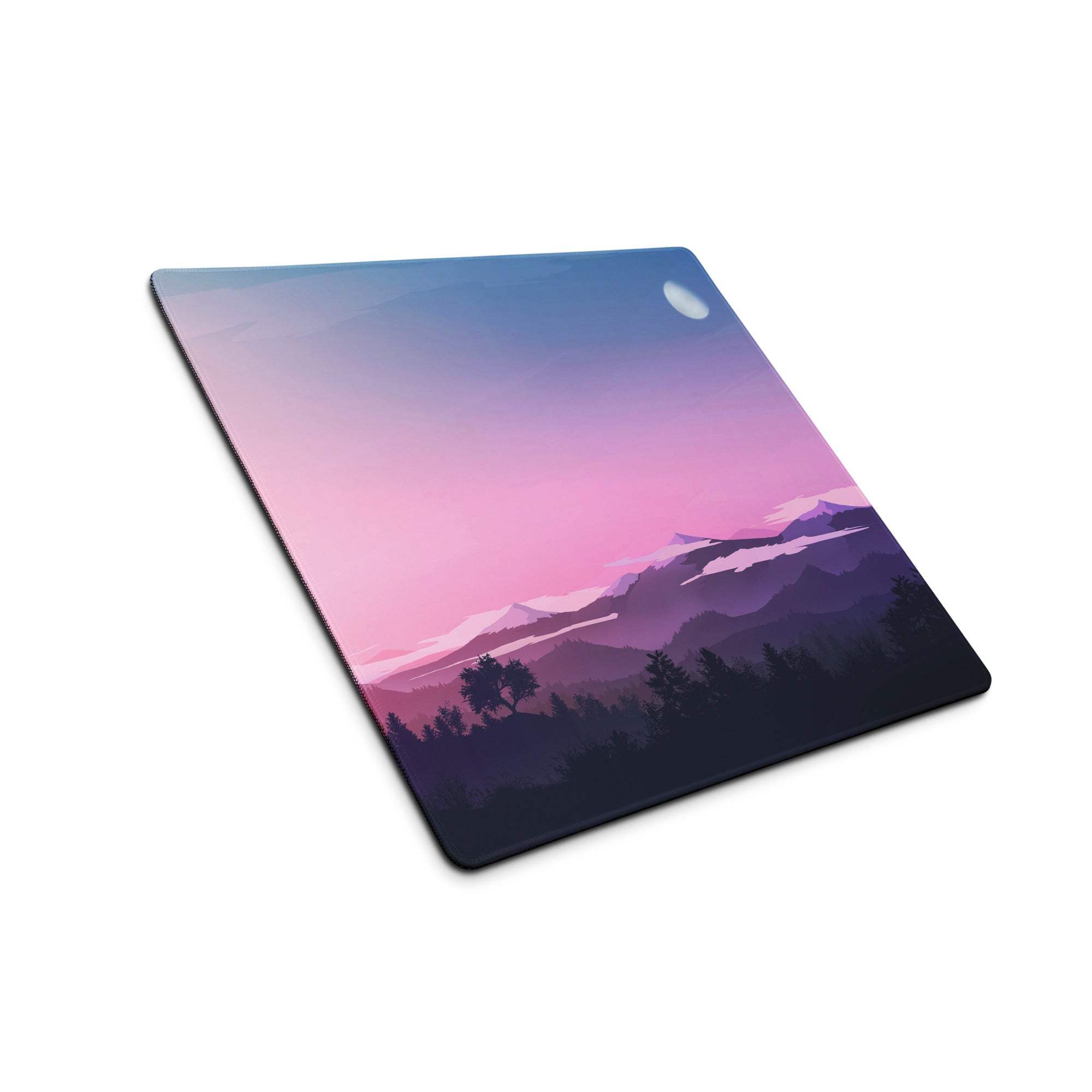 Pastel sunset landscape gaming mouse pad with square glossy design, non-slip base