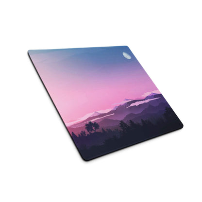 Pastel sunset landscape gaming mouse pad with square glossy design, non-slip base