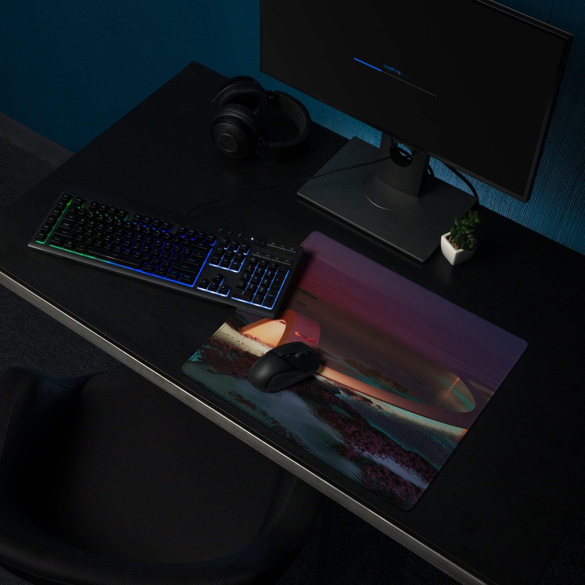Dreamy Sunset Bridge purple pink teal landscape large gaming mouse pad