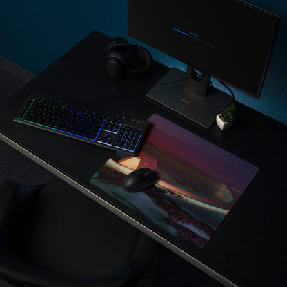 Dreamy Sunset Bridge purple pink teal landscape large gaming mouse pad