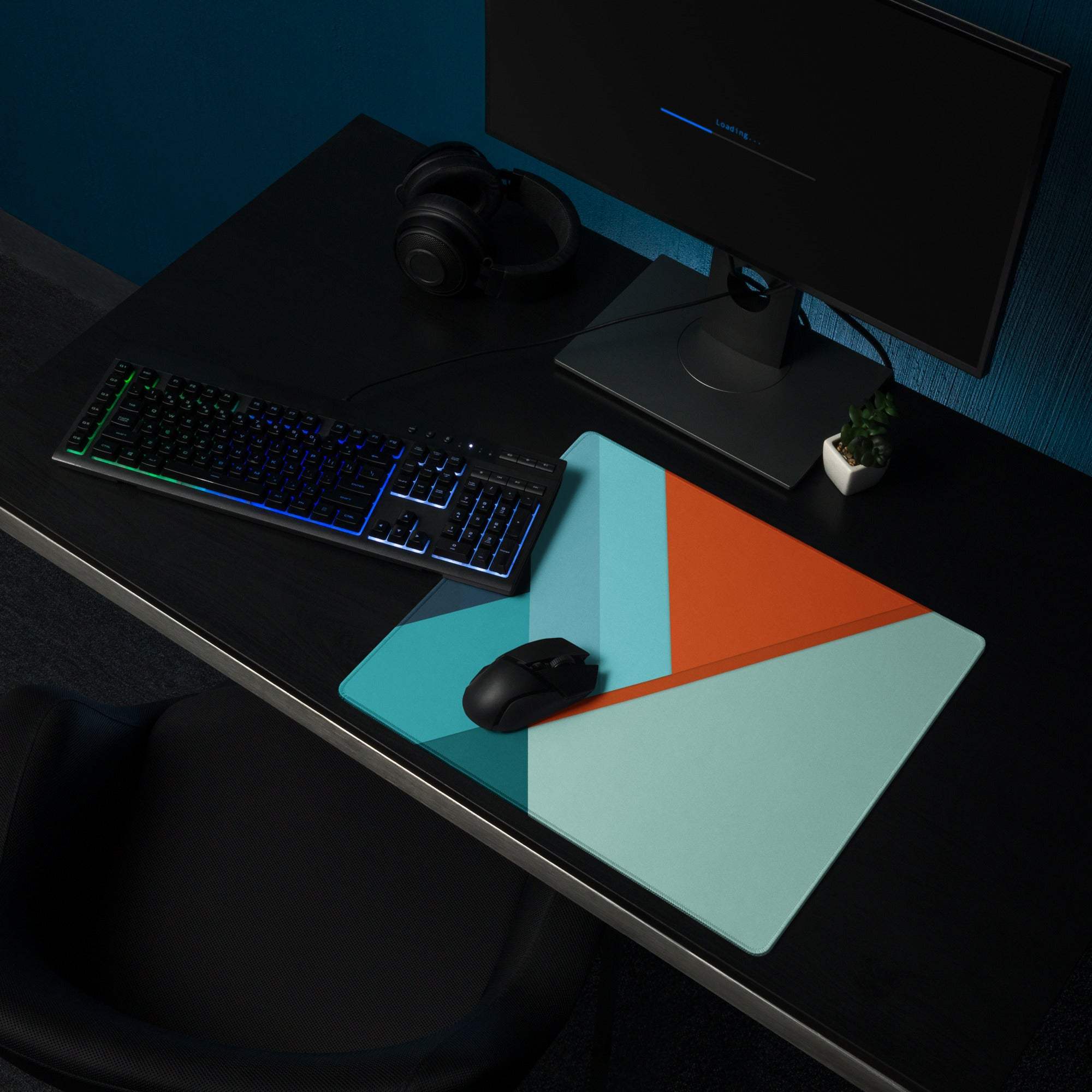 Geometric abstract mouse pad in teal orange mint green pattern