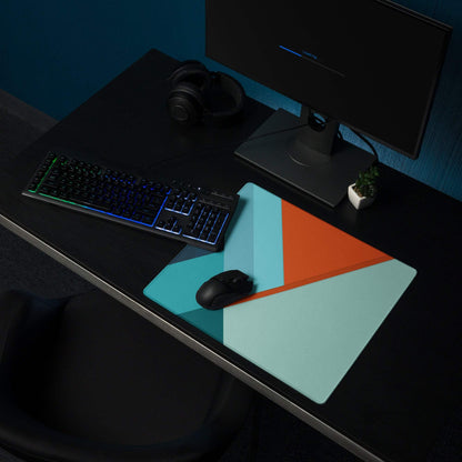 Geometric abstract mouse pad in teal orange mint green pattern