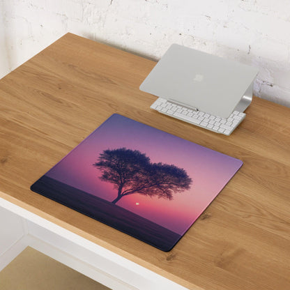 Dreamy sunset tree silhouette gaming mouse pad, large stitched non-slip