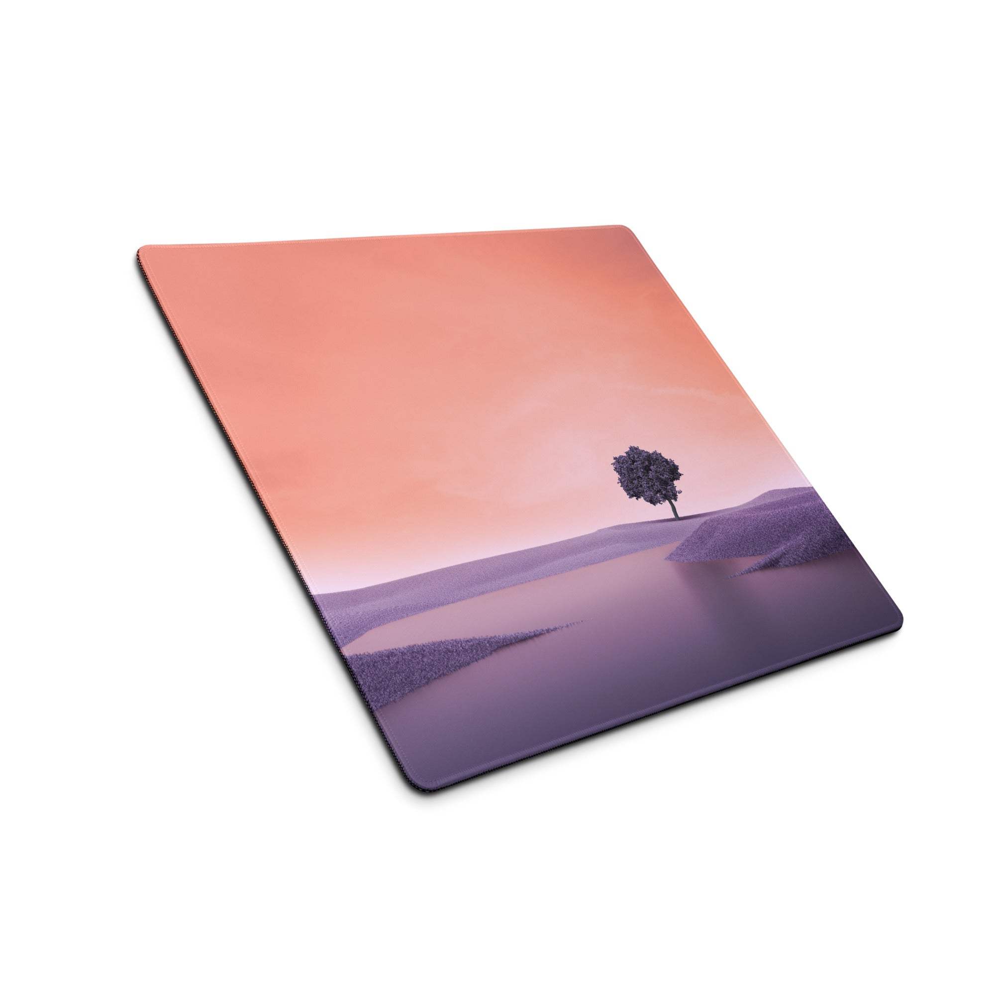 Dreamy Landscape Pastel Purple Sunset large gaming mouse pad with serene tree hills