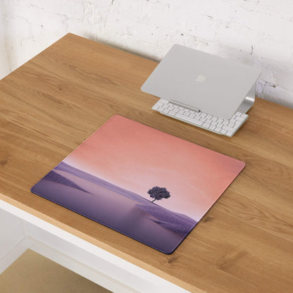 Dreamy Landscape Pastel Purple Sunset large gaming mouse pad with serene tree hills