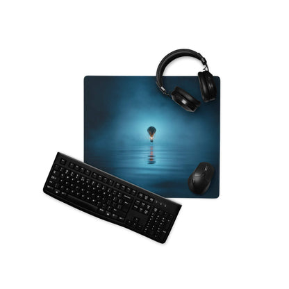 Blue thermal print mousepad with hot air balloon design and non-slip base