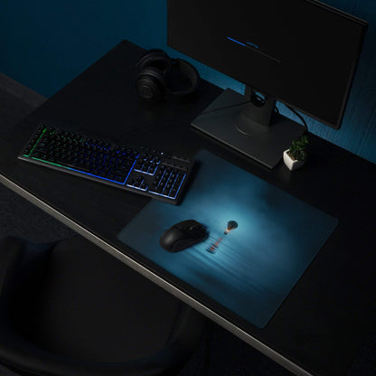 Blue glowing lightbulb mousepad on dreamy ocean blue gaming pad with non-slip base