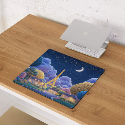 Dreamy Paris Nightscape large gaming mouse pad with Eiffel Tower starry sky
