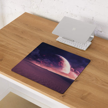 Cosmic Dusk Nebula gaming mouse pad with purple pink starfield scene