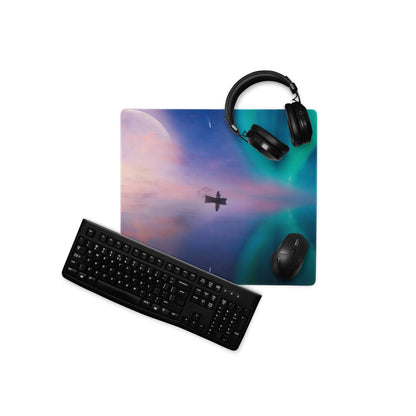 Dreamy aurora borealis gaming mouse pad with cosmic planet design