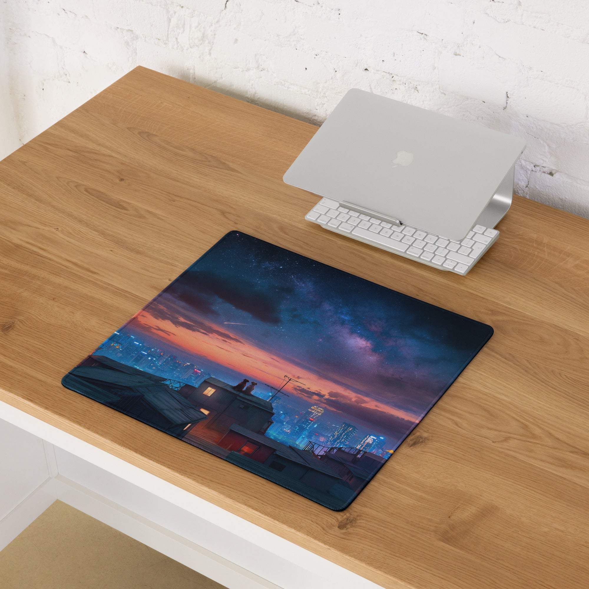 Epic Twilight Sunset City Skyline gaming mouse pad with dusk cityscape