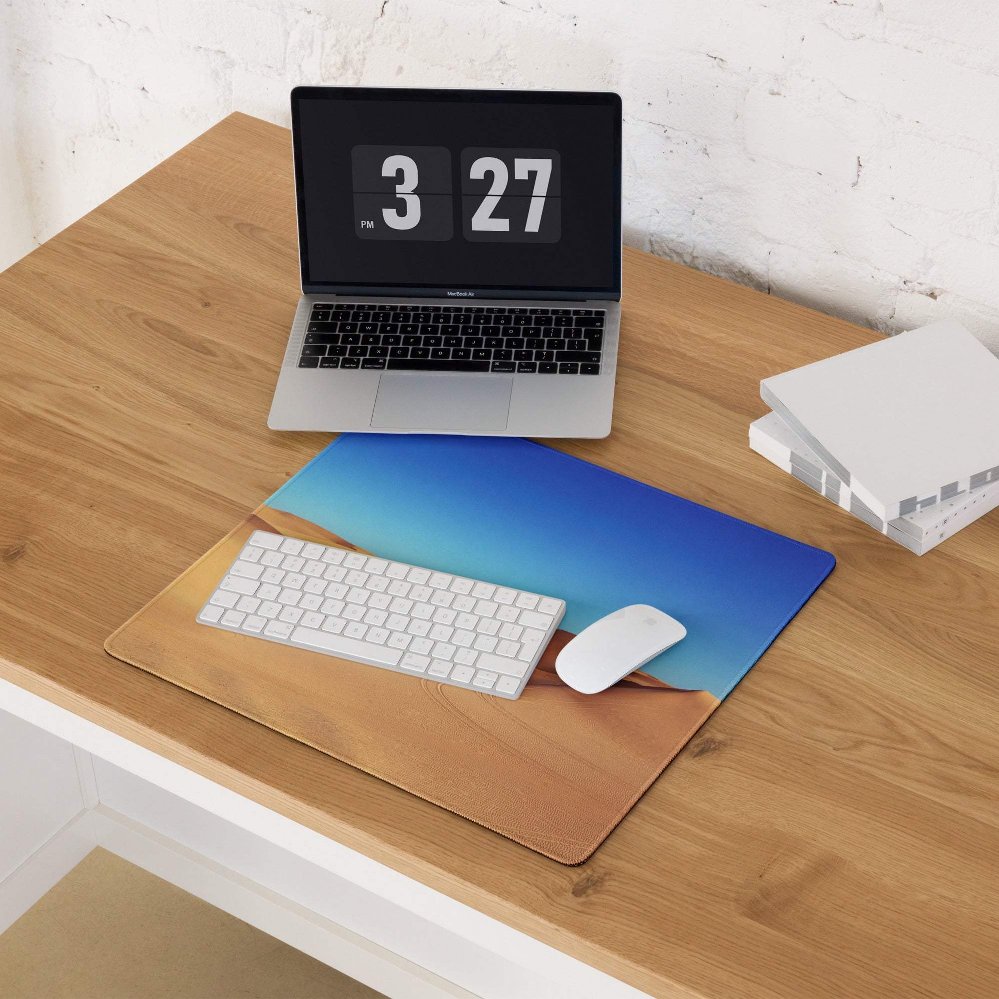 Desert Dunes Sunrise blue tan gradient textured large gaming mousepad