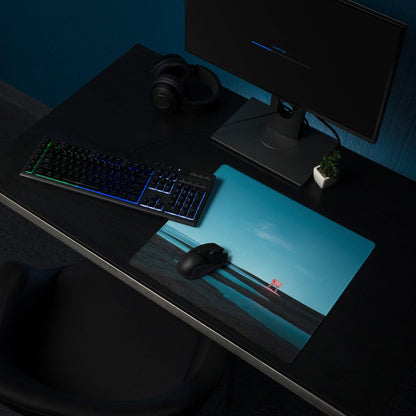 Blue ocean gaming mouse pad with pink lifeguard chair design