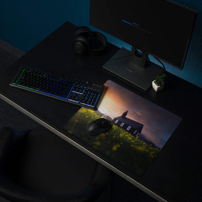 Epic Sunset Field Church large gaming mouse pad with sunset silhouette