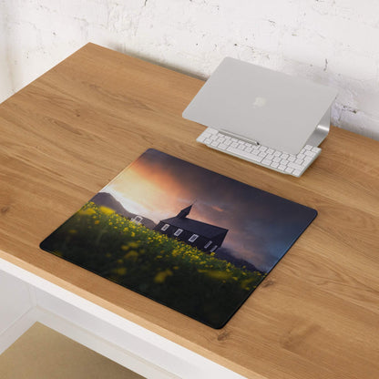 Epic sunset field church landscape large gaming mouse pad with non-slip backing