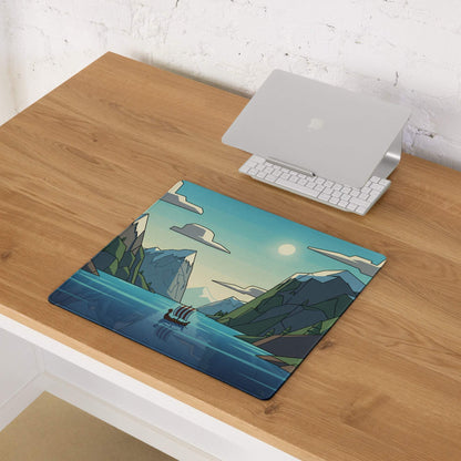 Epic viking ship on serene blue waters gaming mouse pad, large non-slip