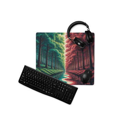 Black glossy keyboard on Epic Forest green-red gradient gaming mouse pad