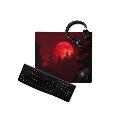 Red moonlit forest large gaming mouse pad with non-slip backing