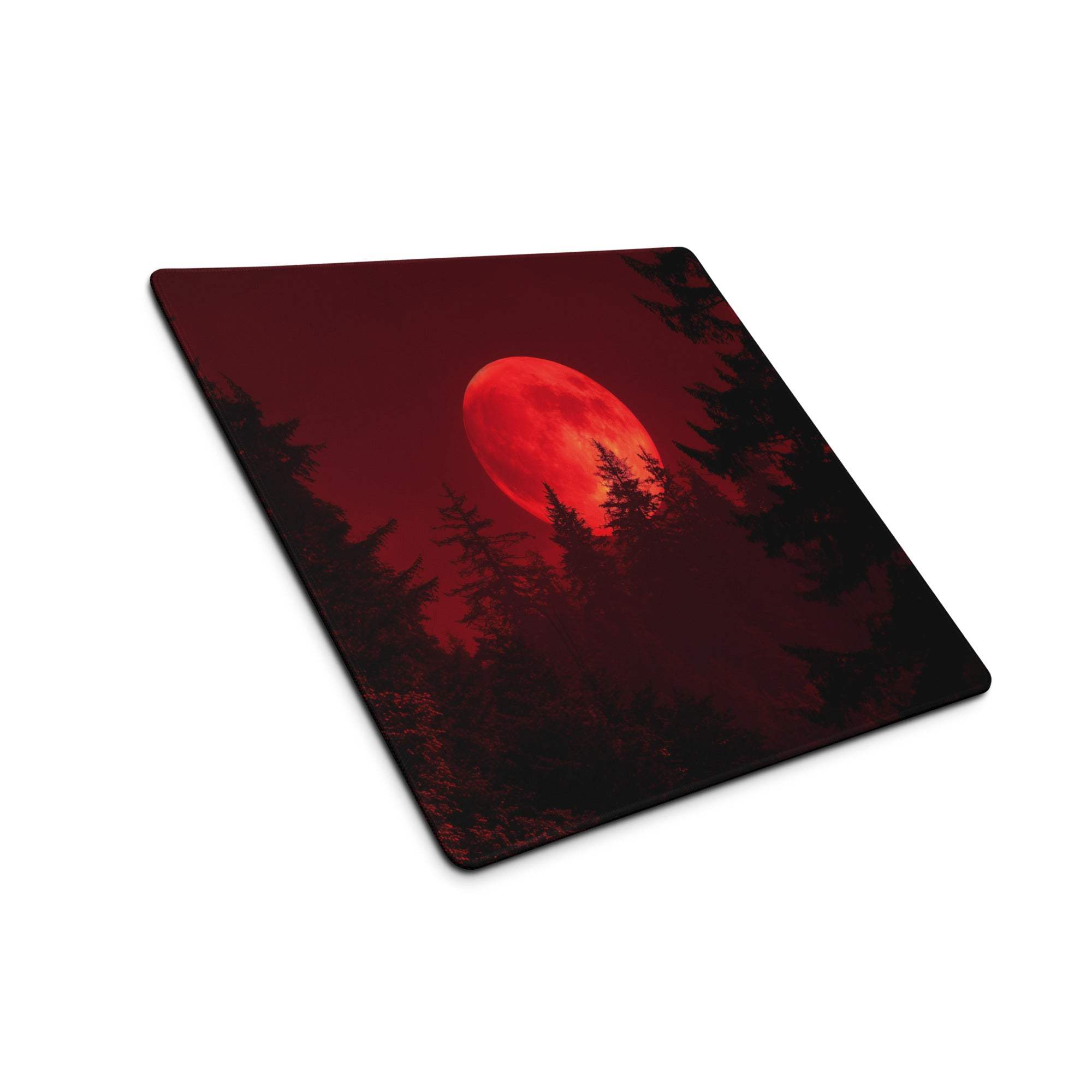 Dark red moonlit forest large gaming mouse pad with non-slip backing