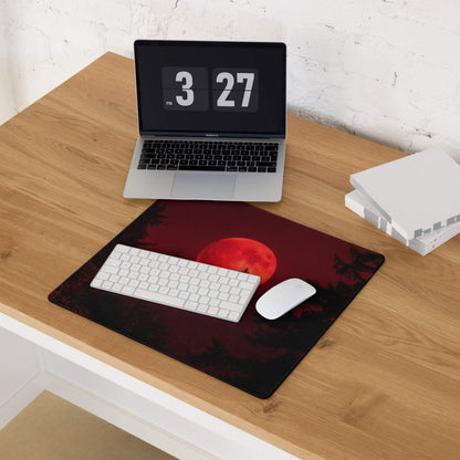 Dark red moon forest large gaming mouse pad with silhouetted trees